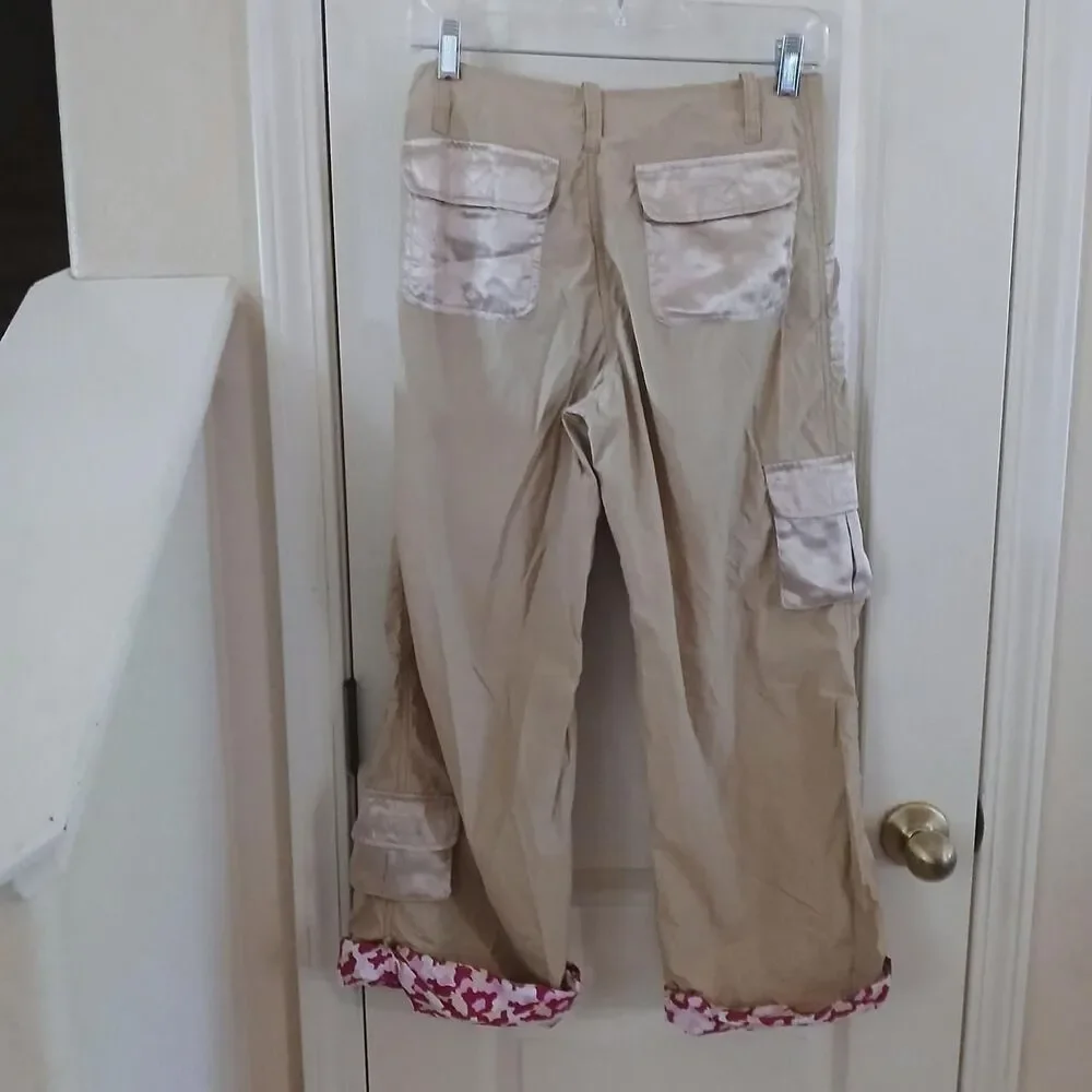 Y2K Vintage American Girl Tan Utility Cargo Pants Pink Camo Roll Cuffs Girls 16
